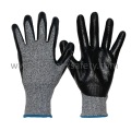 Cortar 5 guantes resistentes al corte de punto Hppe con recubrimiento de nitrilo liso