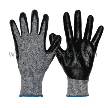 Schneiden Sie 5 Hppe gestrickte Schnitt-resistente Handschuhe mit glatter Nitril-Beschichtung