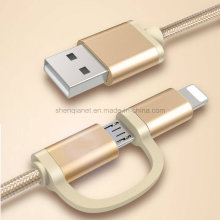 2 em 1 cabo trançado de nylon da sincronização da carga de USB para micro e telefone do ios