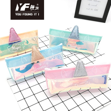 Glitter Unicorn Girls School Supplies Laser clear transparent colorful Pencil case