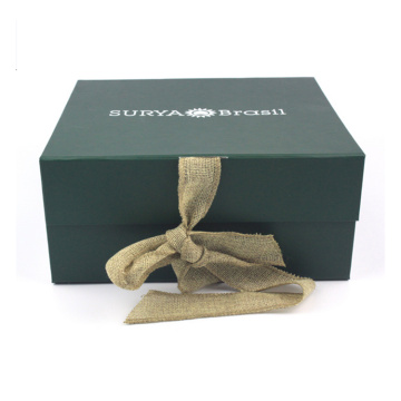 Green Custom Paper Cardboard Folding Box with ribbon