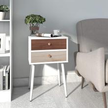 White Nightstand with 2 Fabric Drawers Bedside Table