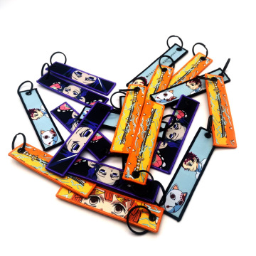 Custom Short Japanese Fabric Personalised Keychain Woven Tag