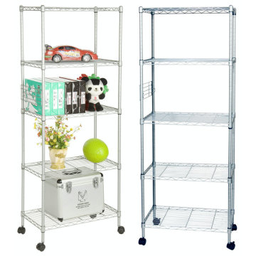 Assembly Adjustable Metal Furniture Wire Book Shelving Rack with Wheels