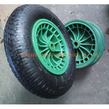 rubber wheel with plastic rim.