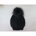 Ladies Knitted Hat with Raccoon Fur Ball