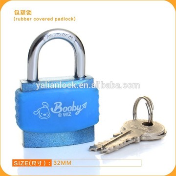 2014 New design Plastic covered colorful Rubber covered Blue color iron padlock