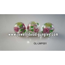 Floral print ball shape lampwork glass beads