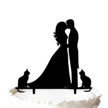 Wedding Cake Topper Groom and Bride and Cute Two Cats