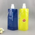 BPA free plastic reusable outdoor 470ml foldable bottle shape bag with metallic buckle spout pouch for drinking water packaging