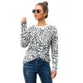 T-shirt feminina de mangas compridas com estampa de leopardo em promoção