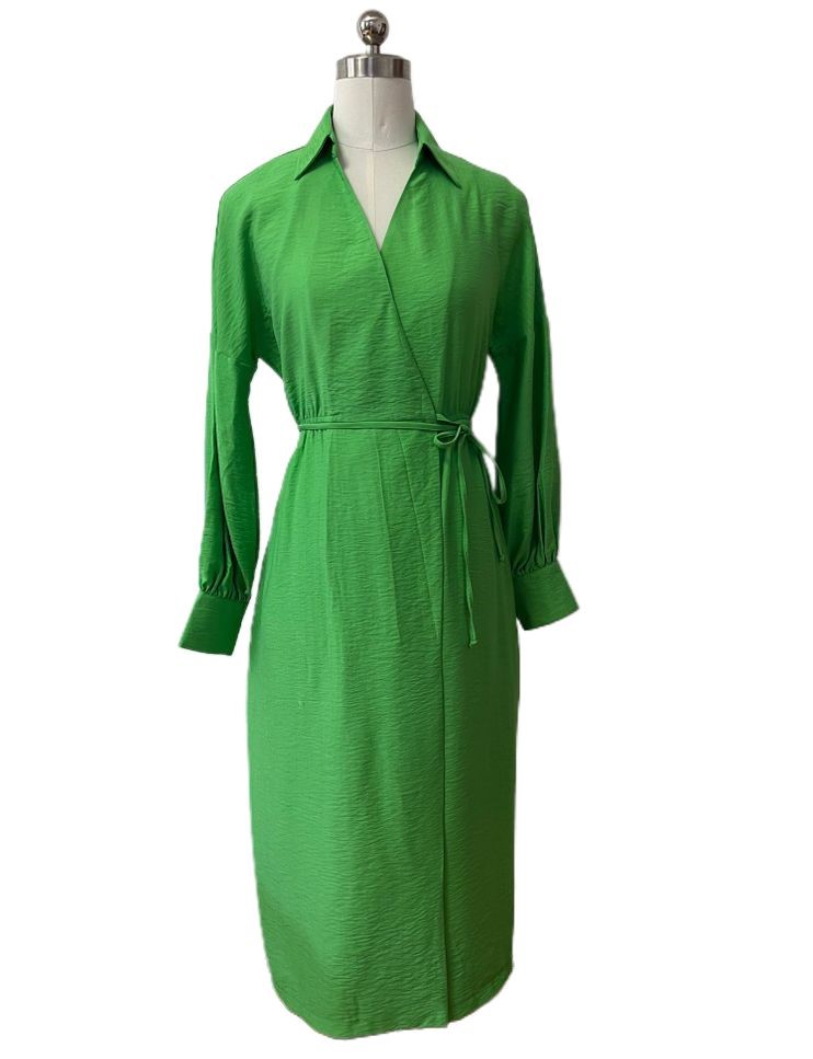 Midi Length Crosscover Design Green Dress Midi Length Crosscover Design Green Dress