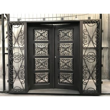 Exterior Wrought Iron Entrance Doors with Tempered Glass