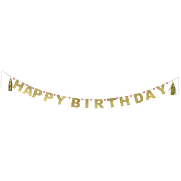 Gold Happy birthday party bunting banner