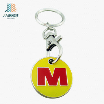 Spitzenverkaufs-Zink-Legierungs-Emaille-kundenspezifischer Buchstabe Logo Metal Trolley Coin Token mit Keychain