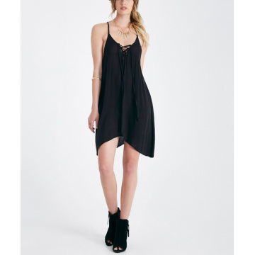 Robe de fille de glissement douce noire sexy de gros de mode de rayonne