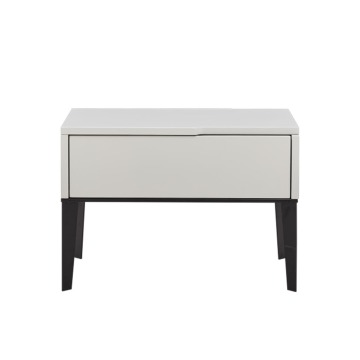 Home Design Rice White Painting E1 MDF Board Roasted Black Metal Feet Cabinet Modern Nightstand Bedside Tables for Hotel