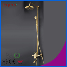 Fyeer Luxury Solid Brass Bathroom Rainfall Golden Shower Set