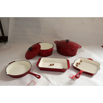 7pcs Enameled Cast Iron Cookware Set for cooking