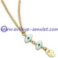 Mother Of Pearl Evil Eye Hamsa Hand Necklace Gold Plating