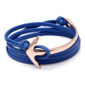 Mens leather wrap rose gold anchor bracelet