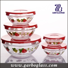 5PCS Storage Bowl Set, Salad Bowl Set avec des couvercles en plastique de haute qualité emballés dans la boîte de couleur