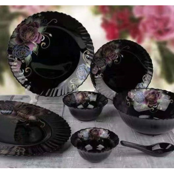 Black Glass Tableware Bowls And Plates Set