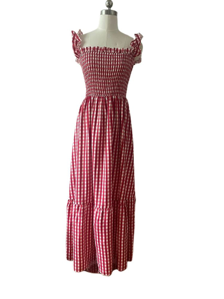 Smocked Ruffled Plaid Ruffle Hem Dress Smocked Ruffled Plaid Ruffle Hem Dress