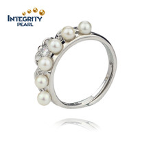 Anel de pérolas de água doce de 925 Sterling 3.5-4mm AA Round Small Pearl Rings