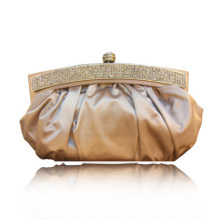 graceful cream color satin evening clutch with diamond