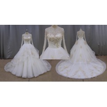2016 gold Lace Brautkleid Ärmel arabisches Hochzeitskleid