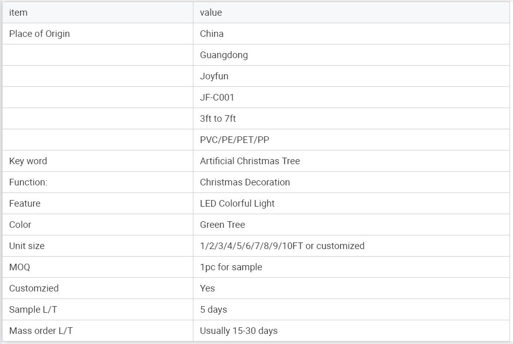 Specification-Christmas tree