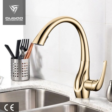 Plated Gold Single Handle Kitchen Faucet With Sprayer