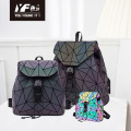 Wholesale fashion geometric luminous backpacks pu leather sports school students unisex backpacks