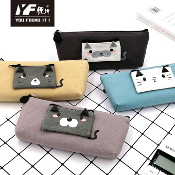 Hot selling custom cute cat canvas pencil case