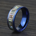 Bague de mariage en tungstène bleu avec incrustation de coquillages d&#39;ormeau