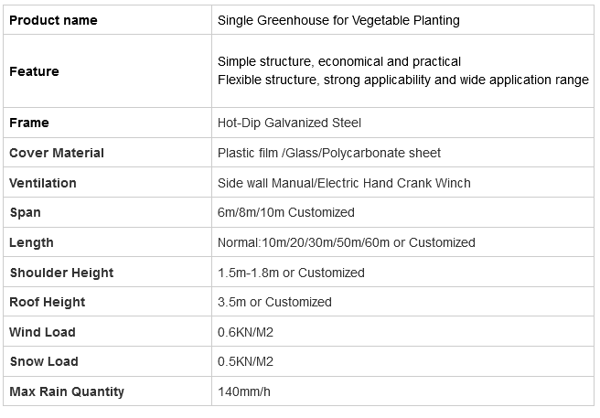 Single Greenhouse for Vegetable Single Greenhouse for Vegetable