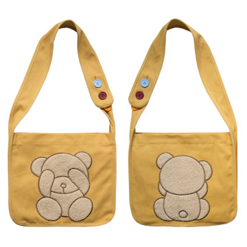 Sac à bandoulière en toile broderie motif ours mignon