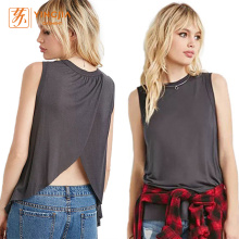 Women's Sleeveless Round Neck Pure Color Casual Shirts