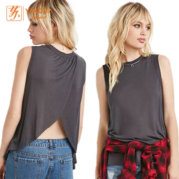 Camisas casuales de color puro con cuello redondo sin mangas para mujer