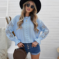 Women Lace Crochet Long Sleeve Crewneck Sweaters