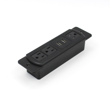 Black Recessed 3 Sockets with 2 USB Ports