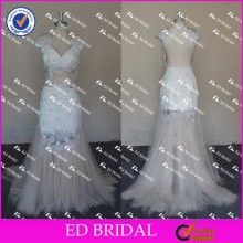 ED Bridal Exquisite Cap Sleeve Sweat-shirt Backless Mermaid Beaded Lace Appliqued Tulle Robe de soirée 2017