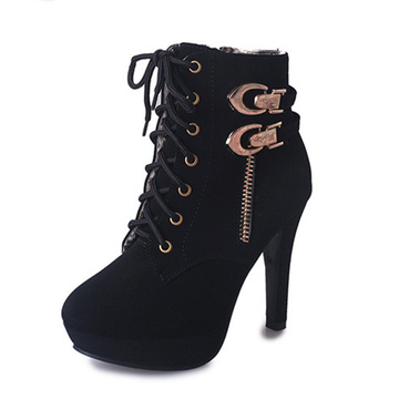 Sharp Toe Plush Suede Lace Up Women Boots