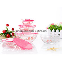 5PCS Glass Bowl Set with Pink Pig Decal