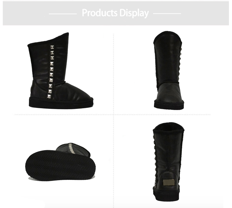 PU Leather Boys Winter Boots Shoes with Studs