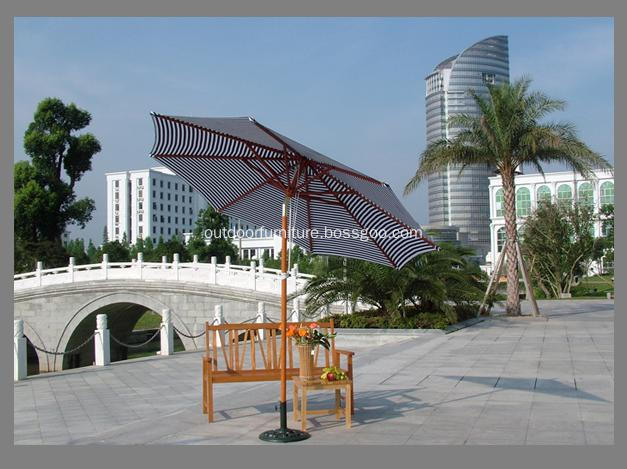 Rotating 10FT Strip Polyester Fabric Wooden Umbrella