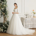 High Quality Custom Size Short Sleeve Lace Fabric Type Bridal Gown Luxury Wedding Dress Short
