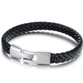 Acero inoxidable negro genuino cuero tejida de punto Retro pulsera mujeres hombres pulseras brazaletes