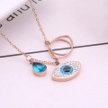 Dainty Rose Gold Blue Crystal Evil Eye Necklace